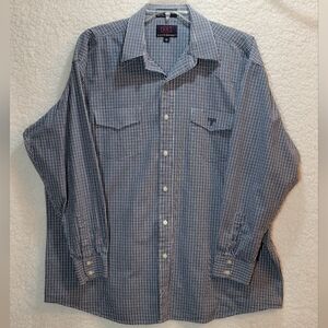 Men's LUCCHESE Blue Checkered Button Shirt Size XL
